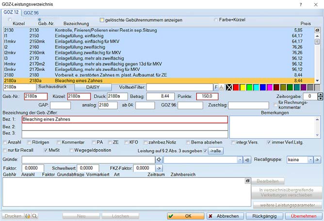 DS WIN GOZ Leistungsverzeichnis