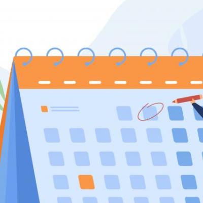 Geschäftsmann plant Termine - großer Kalender